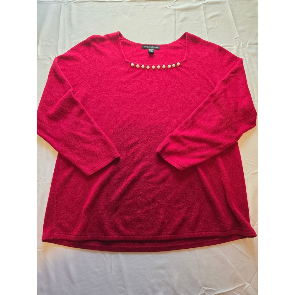 Designers Originals Red Pearl Embellished Sweater Woman‎ 1X
